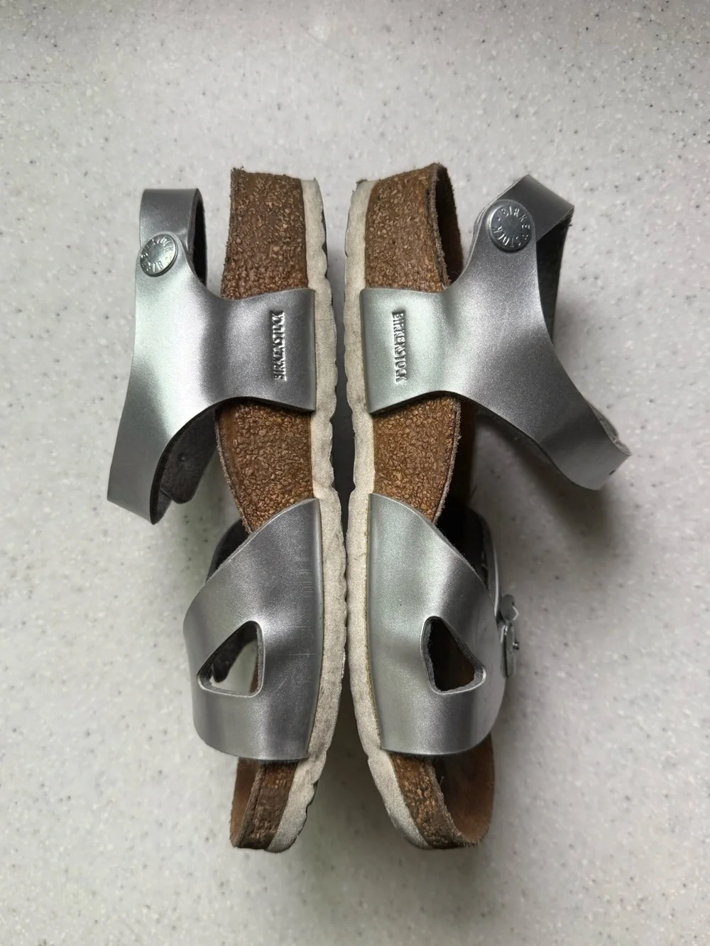 Birkenstock Kids Metallic Silver Double Buckle Ankle-Strap Sandals size 13-13.5
